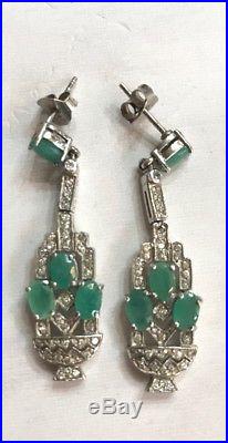 Deco Gatsby 1920s Vintage Earrings Emerald Silver Cubic Zirconia Beautiful
