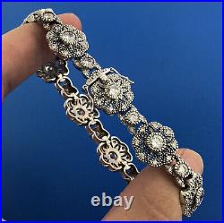 Designer 925 Sterling Silver Cubic Zirconia Floral Flower Panel Tennis Bracelet