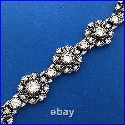 Designer 925 Sterling Silver Cubic Zirconia Floral Flower Panel Tennis Bracelet