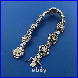 Designer 925 Sterling Silver Cubic Zirconia Floral Flower Panel Tennis Bracelet