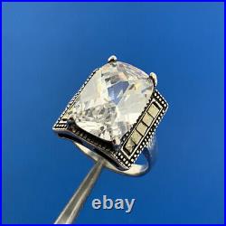 Designer 925 Sterling Silver Rectangle Cubic Zirconia Marcasite Statement Ring