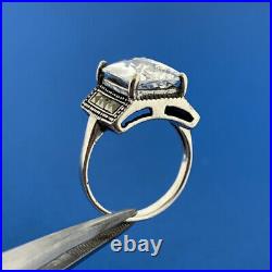 Designer 925 Sterling Silver Rectangle Cubic Zirconia Marcasite Statement Ring