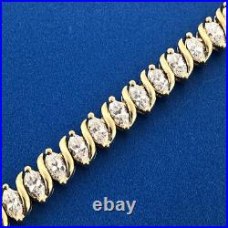 Designer 925 Sterling Silver Vermeil Marquise Cubic Zirconia CZ Tennis Bracelet