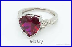 Designer BBJ Lab Ruby Heart Cubic Zirconia Sterling Silver Ring Size 9