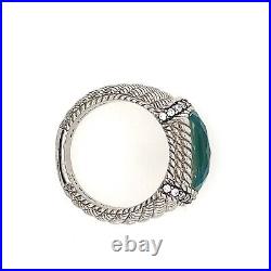 Designer Judith Ripka Sterling Silver Ring w Green Onyx & Cubic Zirconia