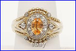 Designer Orange Topaz Cubic Zirconia Gold Vermeil Sterling Silver Ring Size 7