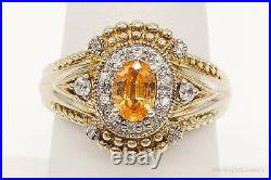 Designer Orange Topaz Cubic Zirconia Gold Vermeil Sterling Silver Ring Size 7