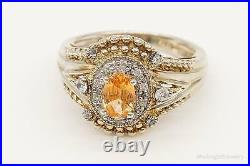 Designer Orange Topaz Cubic Zirconia Gold Vermeil Sterling Silver Ring Size 7