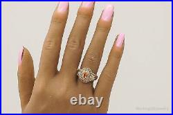 Designer Orange Topaz Cubic Zirconia Gold Vermeil Sterling Silver Ring Size 7