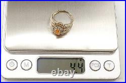 Designer Orange Topaz Cubic Zirconia Gold Vermeil Sterling Silver Ring Size 7