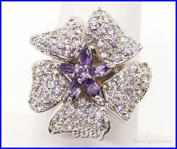 Designer Ross Simons Amethyst Cubic Zirconia Sterling Silver Flower Ring SZ 7.25