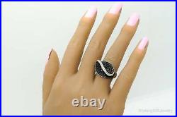 Designer SD Black Onyx Cubic Zirconia Sterling Silver Ring Size 8