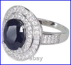 Diffusion Blue Sapphire Gemstone Oval Cubic Zirconia Sterling Silver 925 Ring