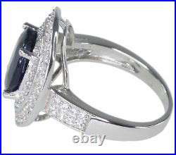 Diffusion Blue Sapphire Oval Gemstone Cubic Zirconia Sterling Silver 925 Ring
