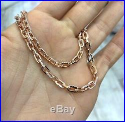 Drawn Chain Thick Necklace 925 Silver Cubic Zirconia Gemstone Rose Gold Filled
