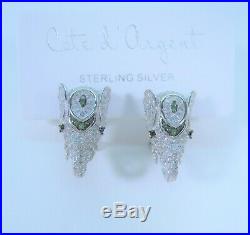 ELEPHANT EARRINGS White & Emerald color Cubic Zirconia 925 STERLING SILVER