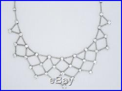 ESTATE HEAVY SOLID STERLING SILVER with CUBIC ZIRCONIA BIB NECKLACE 16 / 42.2g