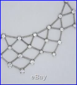 ESTATE HEAVY SOLID STERLING SILVER with CUBIC ZIRCONIA BIB NECKLACE 16 / 42.2g