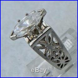 EXCEPTIONAL DIAMONIQUE Sterling Silver Estate MARQUISE CUBIC ZIRCONIA RING sz 6