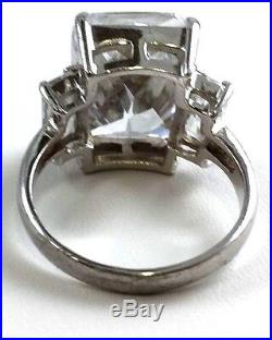 Emerald Cut Crystal Cubic Zirconia Size 8.5 Statement Ring. 925 Silver CZ