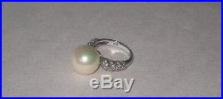 Estate 925 Sterling Signed M & N 12mm Pearl Pavé CZ Cubic Zirconia Ring SZ 5 ½
