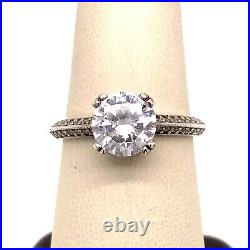 Estate Sterling Silver & Cubic Zirconia Engagement Style Size 8 Ring! 29