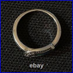 Estate Sterling Silver Opal Inlay Cubic Zirconia Buckle Design Band Ring Size 6