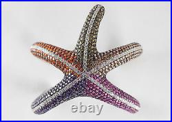 Estate Sterling Silver and Cubic Zirconia Star Fish Bangle Bracelet