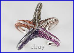 Estate Sterling Silver and Cubic Zirconia Star Fish Bangle Bracelet