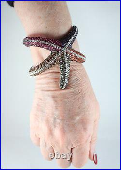 Estate Sterling Silver and Cubic Zirconia Star Fish Bangle Bracelet