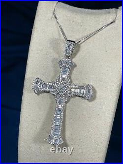 Exclusive Baguette Cross 925 Sterling Silver Necklace Iced Out Cubic Zirconia
