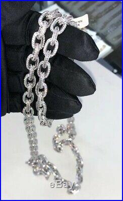 Exclusive Design 925 Sterling Silver Gents Cubic Link Chain WHITE STONES