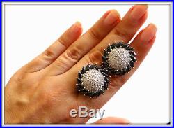 FAB Vintage STERLING SILVER 925 earrings sunflower Cubic Zirconia round signed