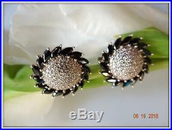 FAB Vintage STERLING SILVER 925 earrings sunflower Cubic Zirconia round signed