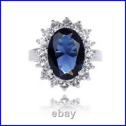 Fabulous Oval Cut Blue Sapphire & White Cubic Zirconia 925 Silver Fantastic Ring
