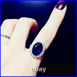 Fabulous Oval Cut Blue Sapphire & White Cubic Zirconia 925 Silver Fantastic Ring