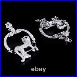 Fancy Huge Design++ Cubic Zirconia Tiger Black Enamel Design Silver 925 Earring