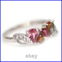 Fancy color Tourmaline & Cubic zirconia 925 Sterling Silver Ring Size 7.75