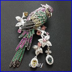 Fine Jewelry Brooch Luxury Tourmaline Colorful Cubic Zircon 925 Sterling Silver