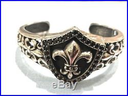 Flor De Lys Sterling Silver Cuff With Black Cubic Zirconia Stones