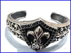 Flor De Lys Sterling Silver Cuff With Black Cubic Zirconia Stones