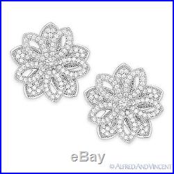 Flower Charm Micro-Pave Cubic Zirconia CZ Crystal Sterling Silver Stud Earrings