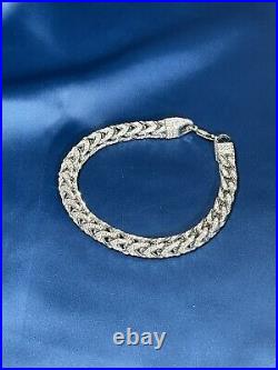 Franco Style Iced 925 Sterling Silver Bracelet Gents with Cubic Zirconia Stones