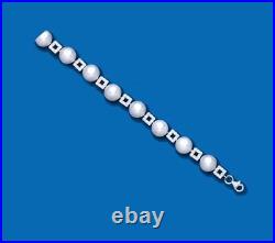 Freshwater Cultured Pearl & Cubic Zirconia Bracelet Sterling Silver