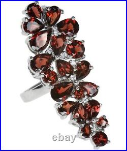 Garnet Gemstone 9.3ct Pear Round Cluster Long Cocktail Sterling Silver 925 Ring