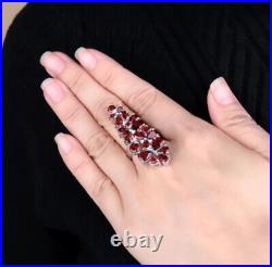 Garnet Gemstone 9.3ct Pear Round Cluster Long Cocktail Sterling Silver 925 Ring