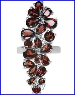 Garnet Gemstone 9.3ct Pear Round Cluster Long Cocktail Sterling Silver 925 Ring