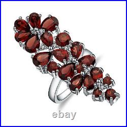 Garnet Gemstone 9.3ct Pear Round Cluster Long Cocktail Sterling Silver 925 Ring