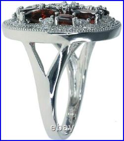 Garnet Gemstone Cubic Zirconia Round Cluster Cocktail Sterling Silver 925 Ring