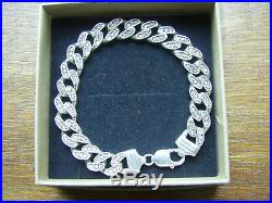 Gents 925 Sterling Silver Cuban Style Bracelet Inset Cubic Zirconia Stones 42gms